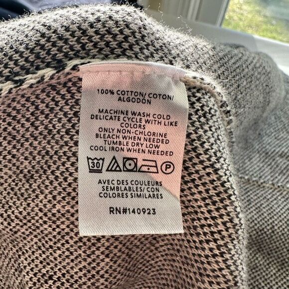 Loft Gray Cream Check Print open front Collared Knit Cardigan Sweater sz XS - Picture 7 of 8